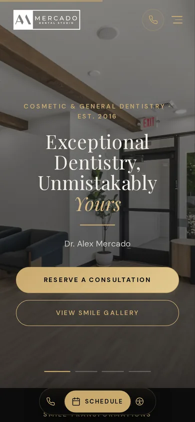 Mercado Dental Studio website on a phone screen